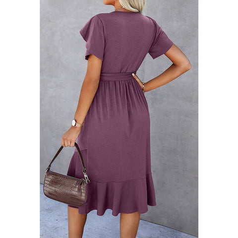 Mauve Ruffle Dress with Sash