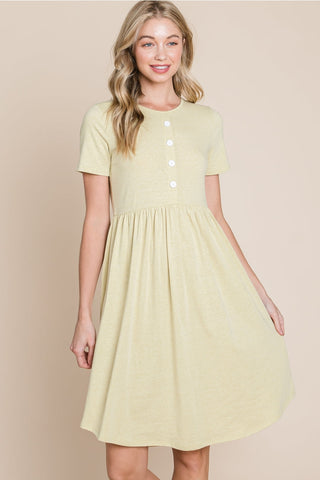 Lime Comfy Dress with Button Accents