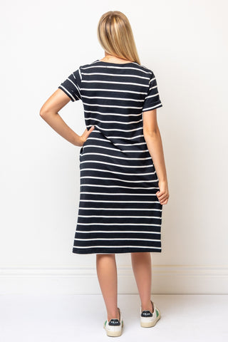 100% Cotton Striped Dress in Black & White