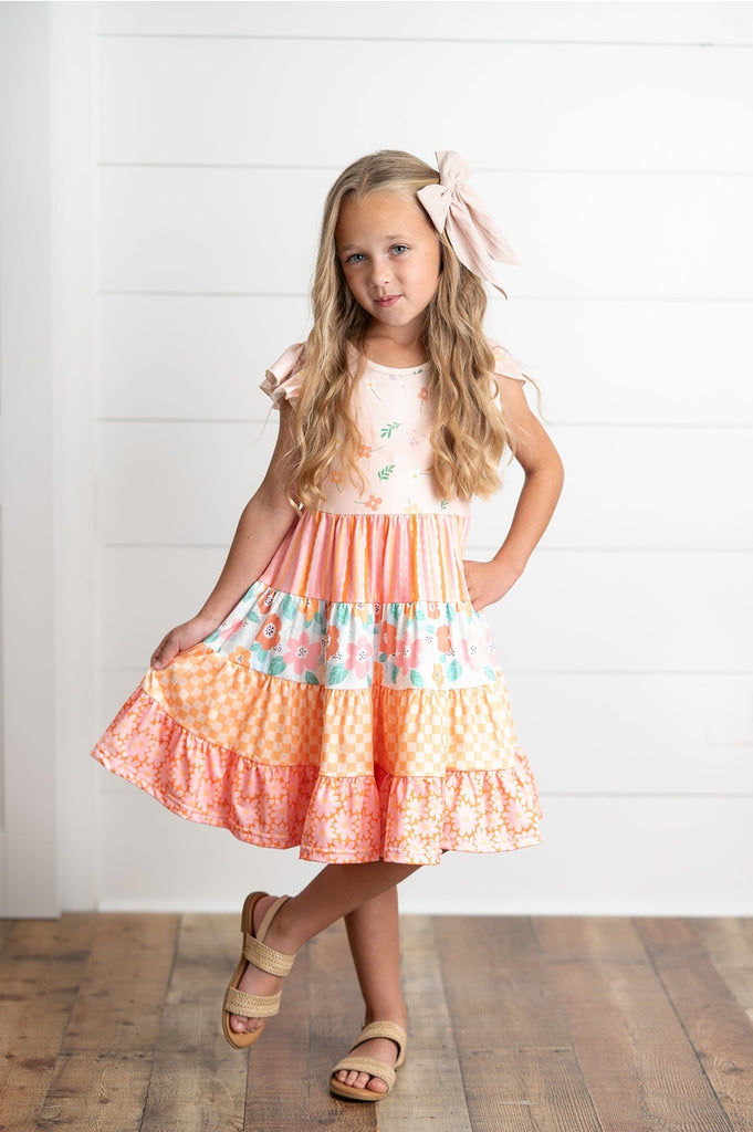 Pre-Order Girls Ava Peach Floral Dress