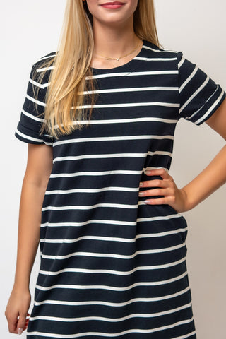 100% Cotton Striped Dress in Black & White