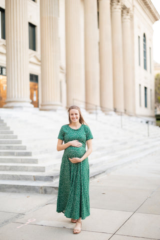 Emerald Blooms Nursing Friendly Twirl Dress