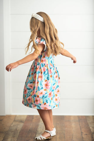 Pre-Order Girls Claire Teal and Pink Floral Dress