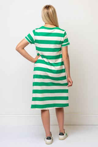 100% Cotton Striped Dress in Green