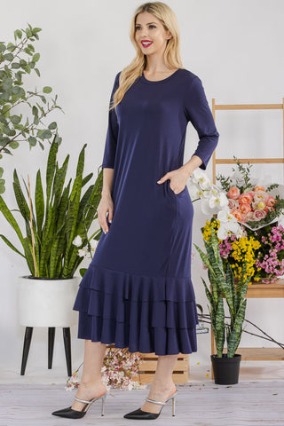 Navy Tiered Midi Dress