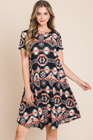 Aztec Print Comfy Dress in Black