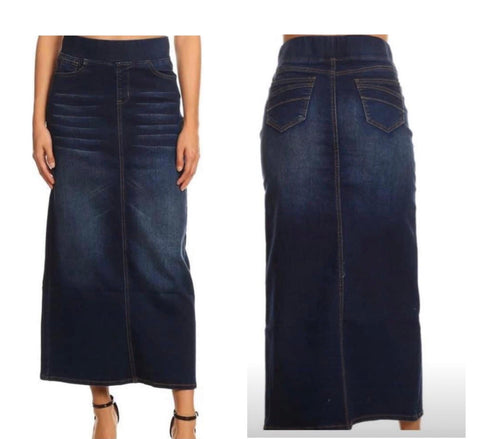 Size 3X Dark Wash Denim Skirt with Elastic Waist