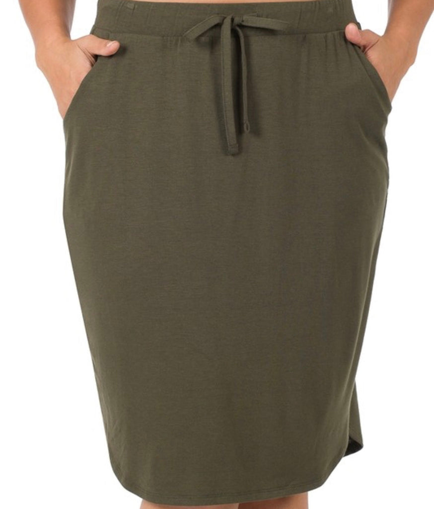 Dark Olive Weekender Drawstring Skirt