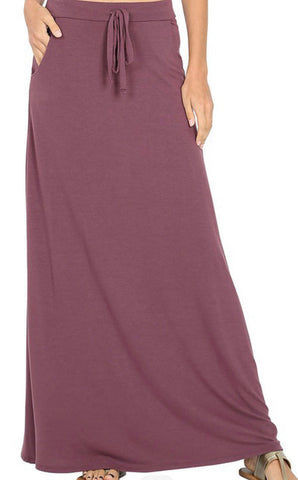 Plus Size Eggplant Drawstring Maxi Skirts