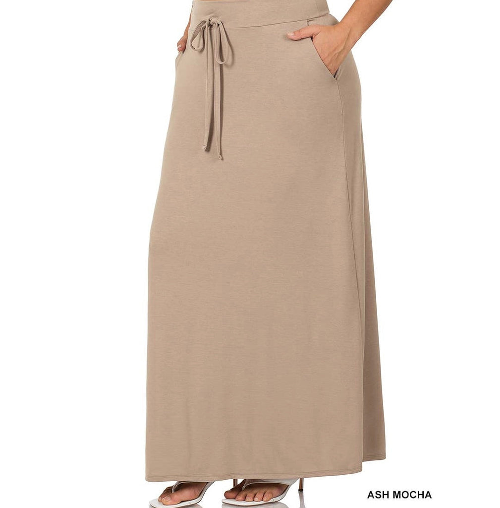 Plus Size Ash Mocha Drawstring Maxi Skirts