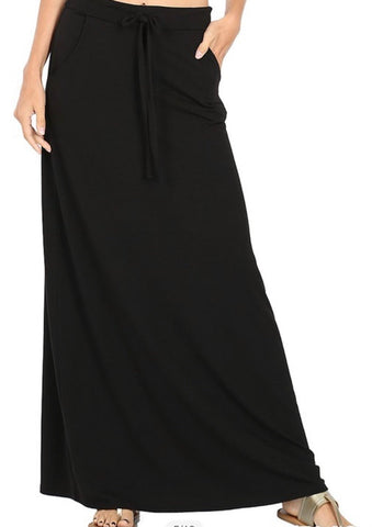 Black Drawstring Maxi Skirts