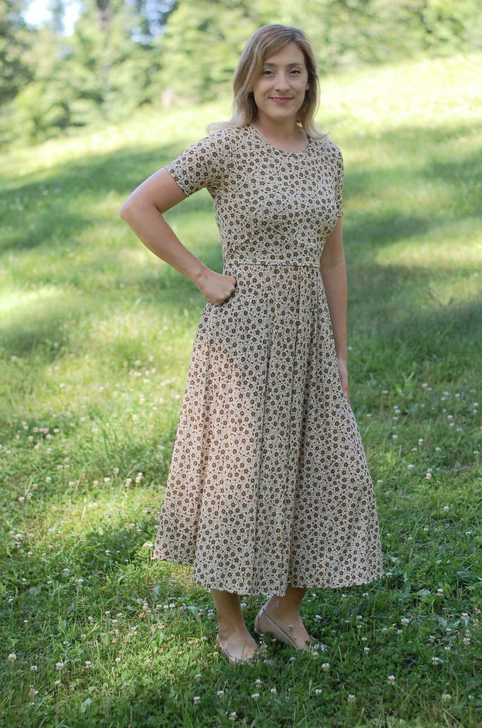 Vintage Blooms Twirl Dress with Rounded Neck