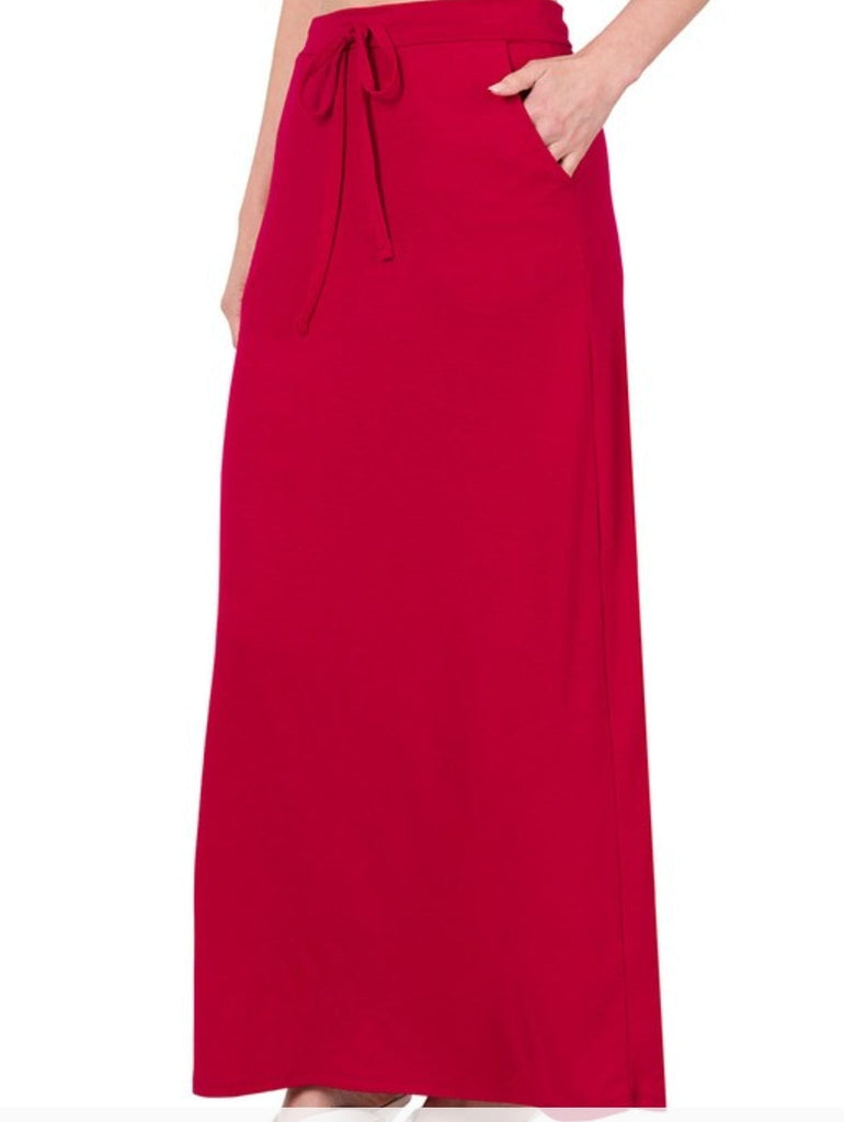 Red Drawstring Maxi Skirts