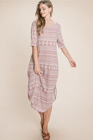 Aztec Print Comfy Dress in Mauve