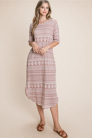 Aztec Print Comfy Dress in Mauve