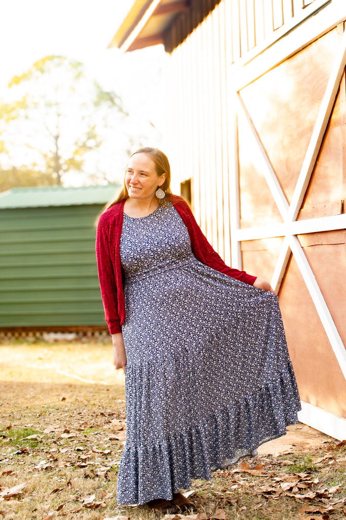 Navy Blooms Tiered Nursing Friendly Dress