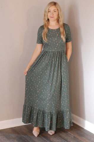 Pre-Order Forest Blooms Cotton Maxi Dress Natural Waist Bodice