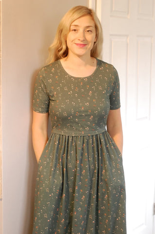 Pre-Order Forest Blooms Cotton Midi Dress Natural Waist Bodice