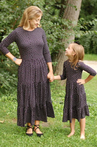 Girls Black Polka Dot Tiered Comfy Dress