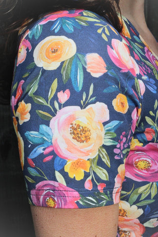 Jeweled Blooms Cotton V-Neck Twirl Dress