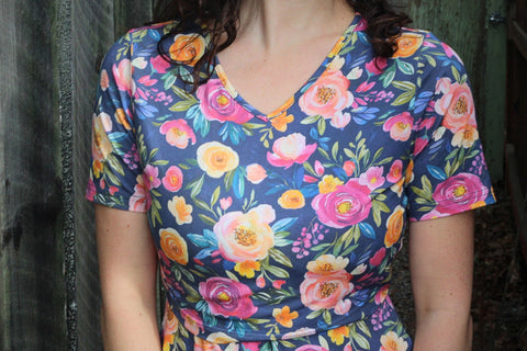 Jeweled Blooms Cotton V-Neck Twirl Dress