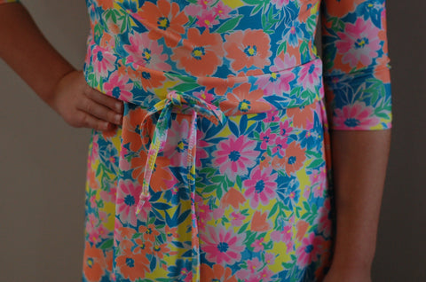 Girls Neon Floral Customizable Swim Dress