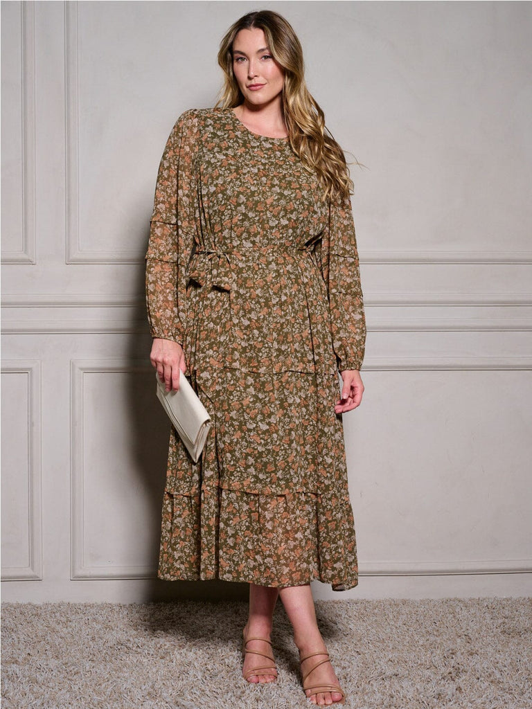 Plus Size Long Sleeve Floral Maxi Dress