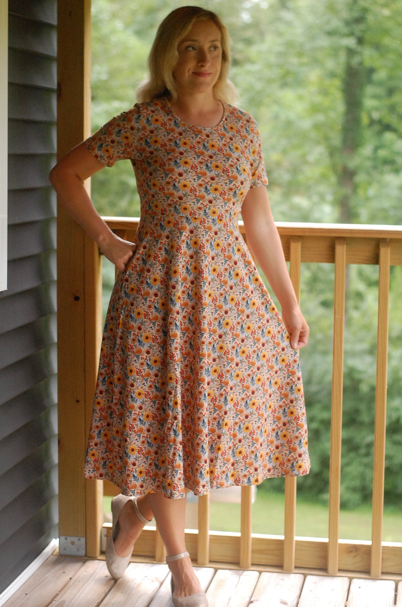 Pre-Order Cotton Sunflower  Floral Nursing Friendly Twirl Dress