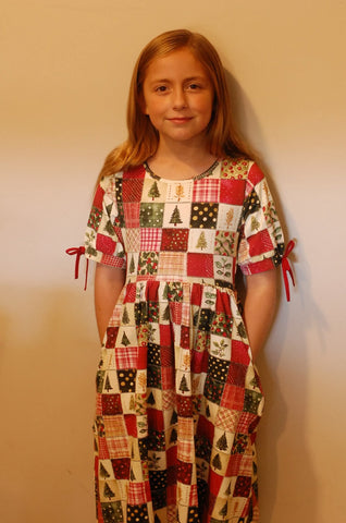 Pre-Order Girls Holiday Patchwork Cotton Tiered Dress