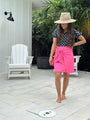 Pink Faux Wrap Style Swim Skirt with Built-in Shorts