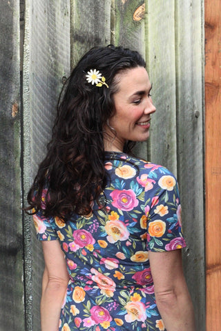 Jeweled Blooms Cotton V-Neck Twirl Dress