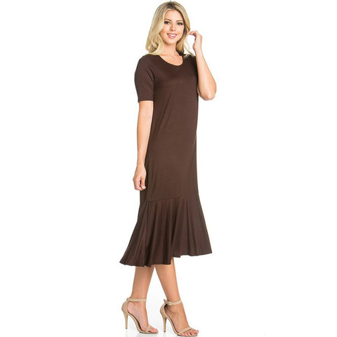 Ruffle Midi Dress in Dark Brown