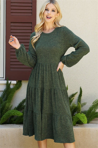 Green Tiered Sweater Dress