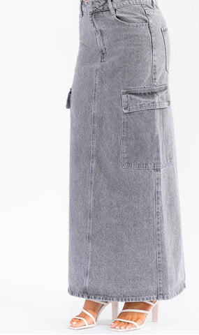 100% Cotton Dark Wash Cargo Skirt