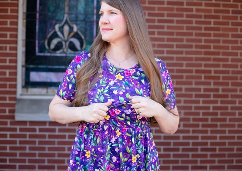 Pre-Order Cotton Violet Blooms Dress