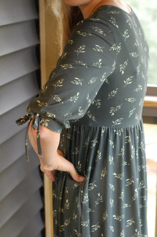 Pre-Order Olive Branch Nursing Friendly Cotton Tiered Midi Dress in Dark Green