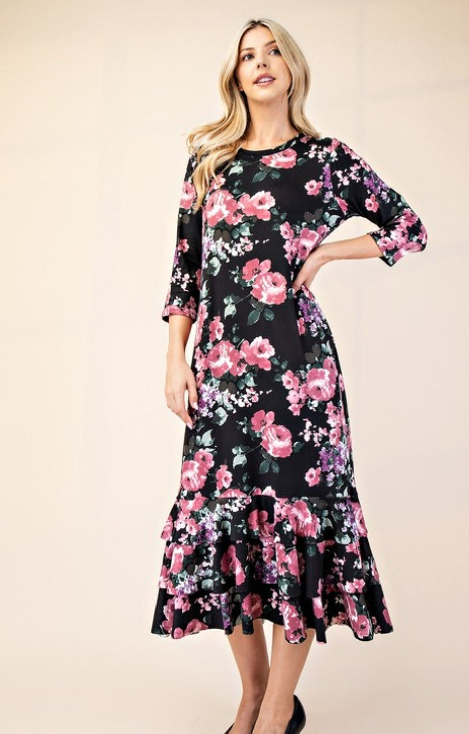 Black Floral Ruffled Dress