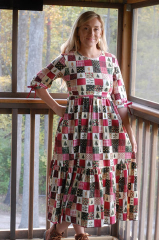 Pre-Order Holiday Patchwork Cotton Tiered Midi Dress