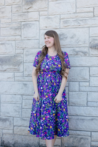 Pre-Order Cotton Violet Blooms Dress