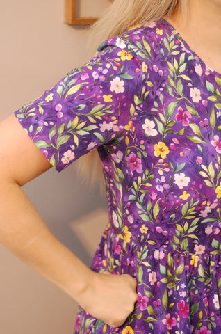 Pre-Order Cotton Violet Blooms Dress