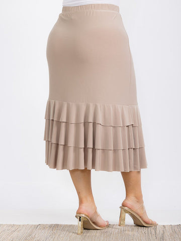 Plus Size Beige Ruffle Skirt