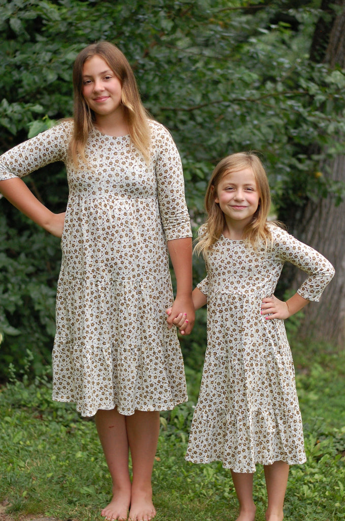 Girls Vintage Blooms Cotton Tiered Comfy Dress