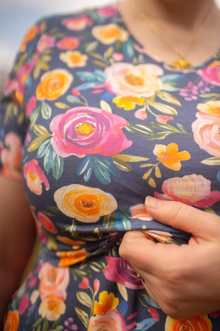 Jeweled Blooms Cotton V-Neck Twirl Dress