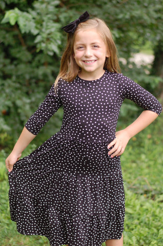 Girls Black Polka Dot Tiered Comfy Dress