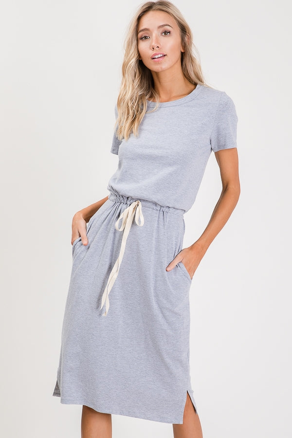 Drawstring Lounge Dress in Gray