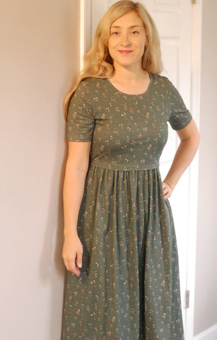 Pre-Order Forest Blooms Cotton Midi Dress Natural Waist Bodice