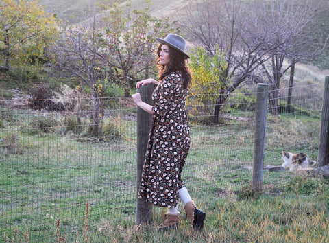 Autumn Blooms Cotton Homestead Midi Dress