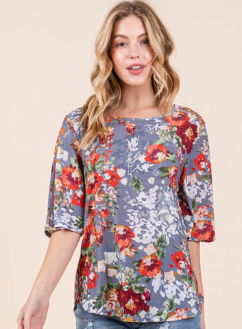 Floral Round Neck Comfy Top