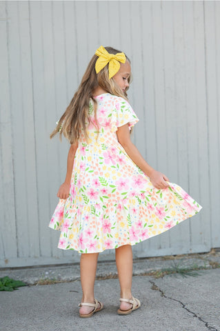 Pre-Order Girls Dainty Spring Floral Willow Flutter Sleeve Dress