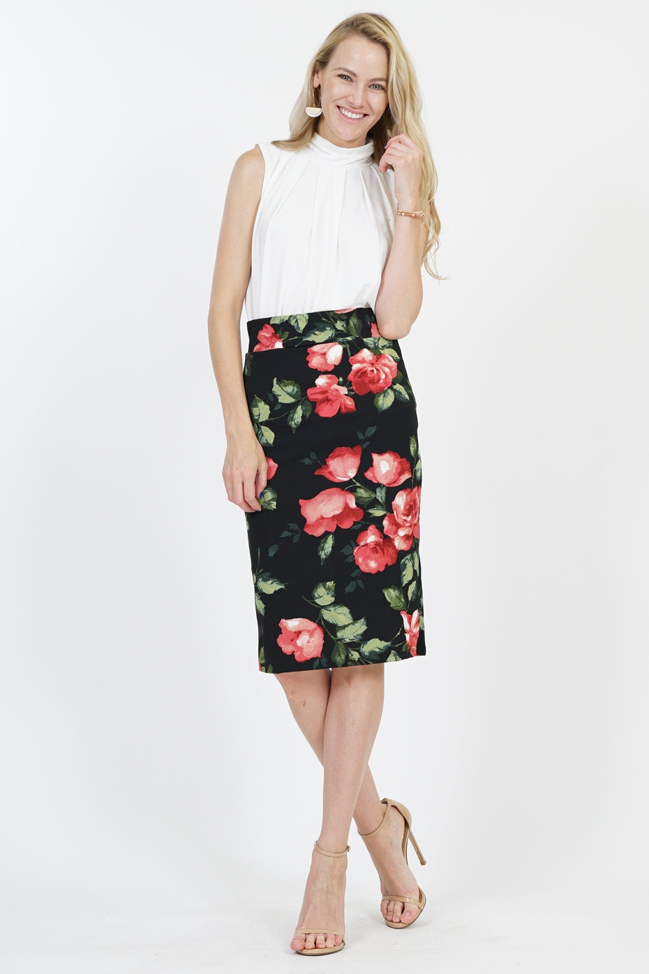 Rose Pencil Skirt in Black